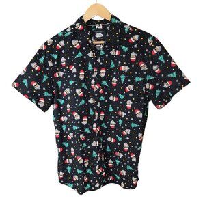 Denim & Flower Mens Christmas Santa Shirt 100% Cotton Button-Down Short Sleeve H